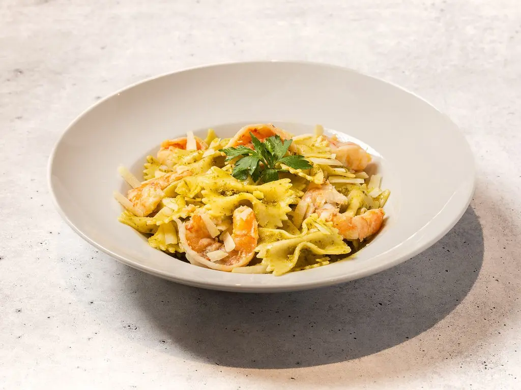 Fusilli au pesto et Camaron